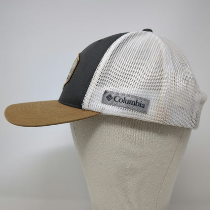 Columbia Trucker Hat Gray White Brown One Size Mesh Snapback Mountain Patch