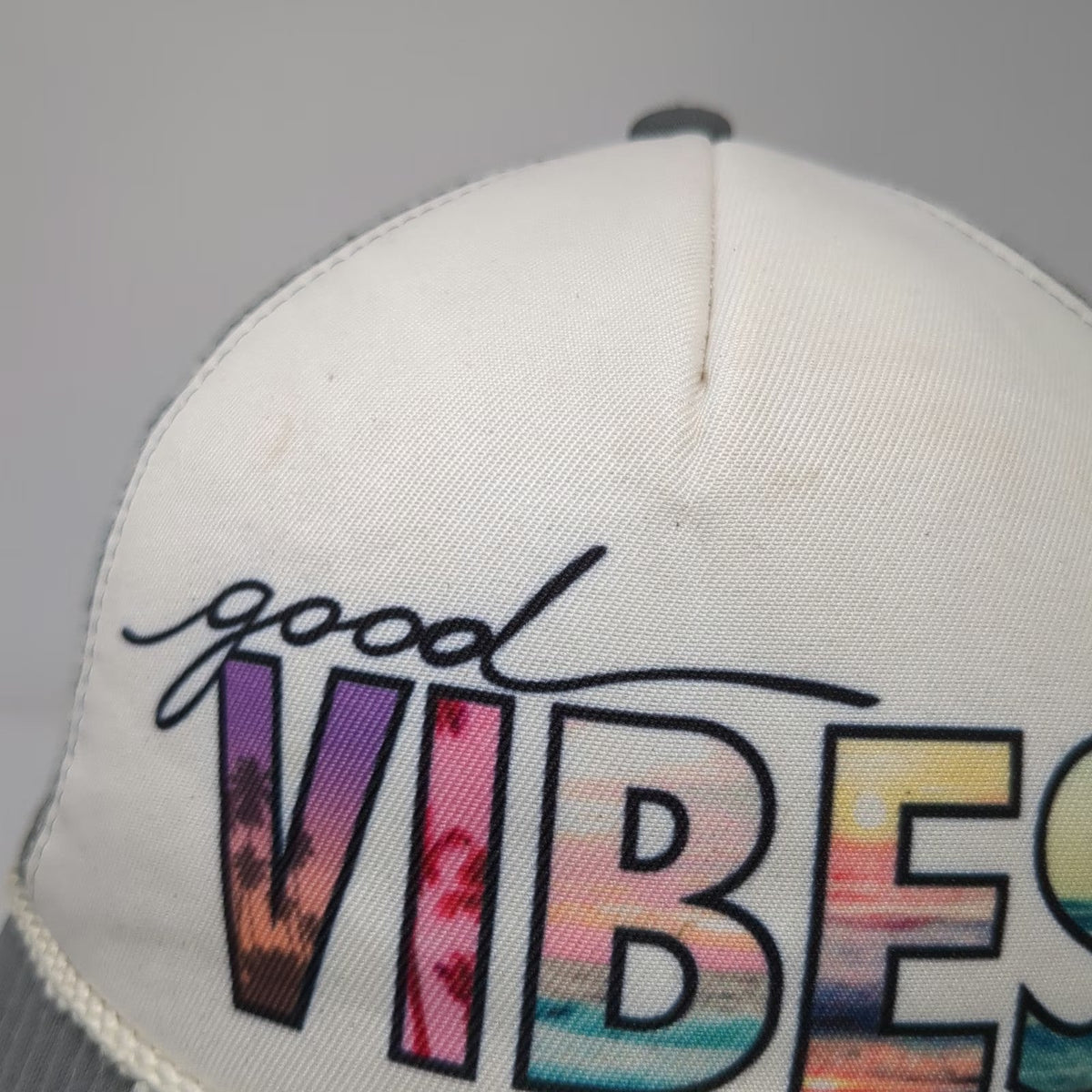 O'Neill Trucker Hat Gray One Size Good Vibes Beach Sunset Surf Mesh Snapback