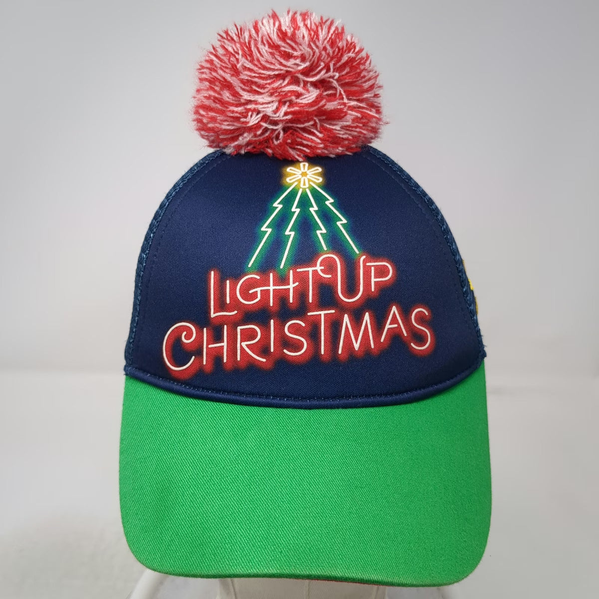 Walmart Blue Trucker Hat One Size Christmas Pom Pom Light Up Neon Mesh Snapback
