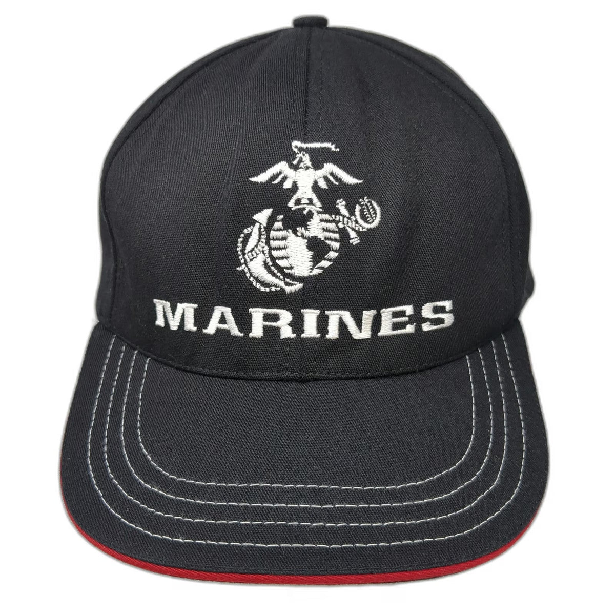 Unionwear Snapback Black One Size US Marines EGA Logo Red Piping Hat Made in USA