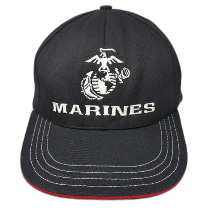 Unionwear Snapback Black One Size US Marines EGA Logo Red Piping Hat Made in USA