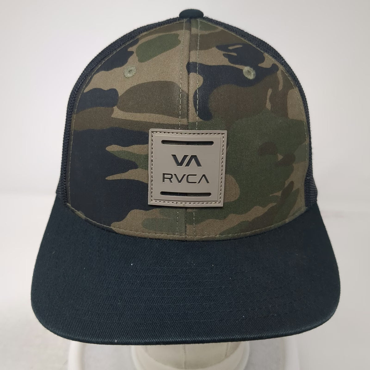 RVCA Trucker Hat Black Green One Size Camo Logo Patch Mesh Back Snapback Surf