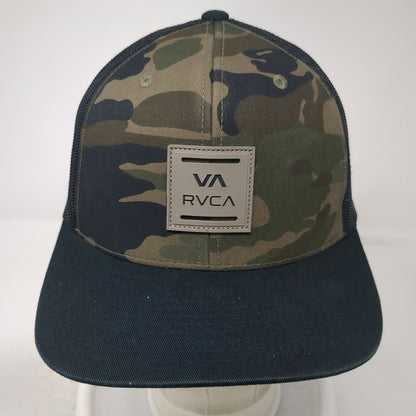 RVCA Trucker Hat Black Green One Size Camo Logo Patch Mesh Back Snapback Surf