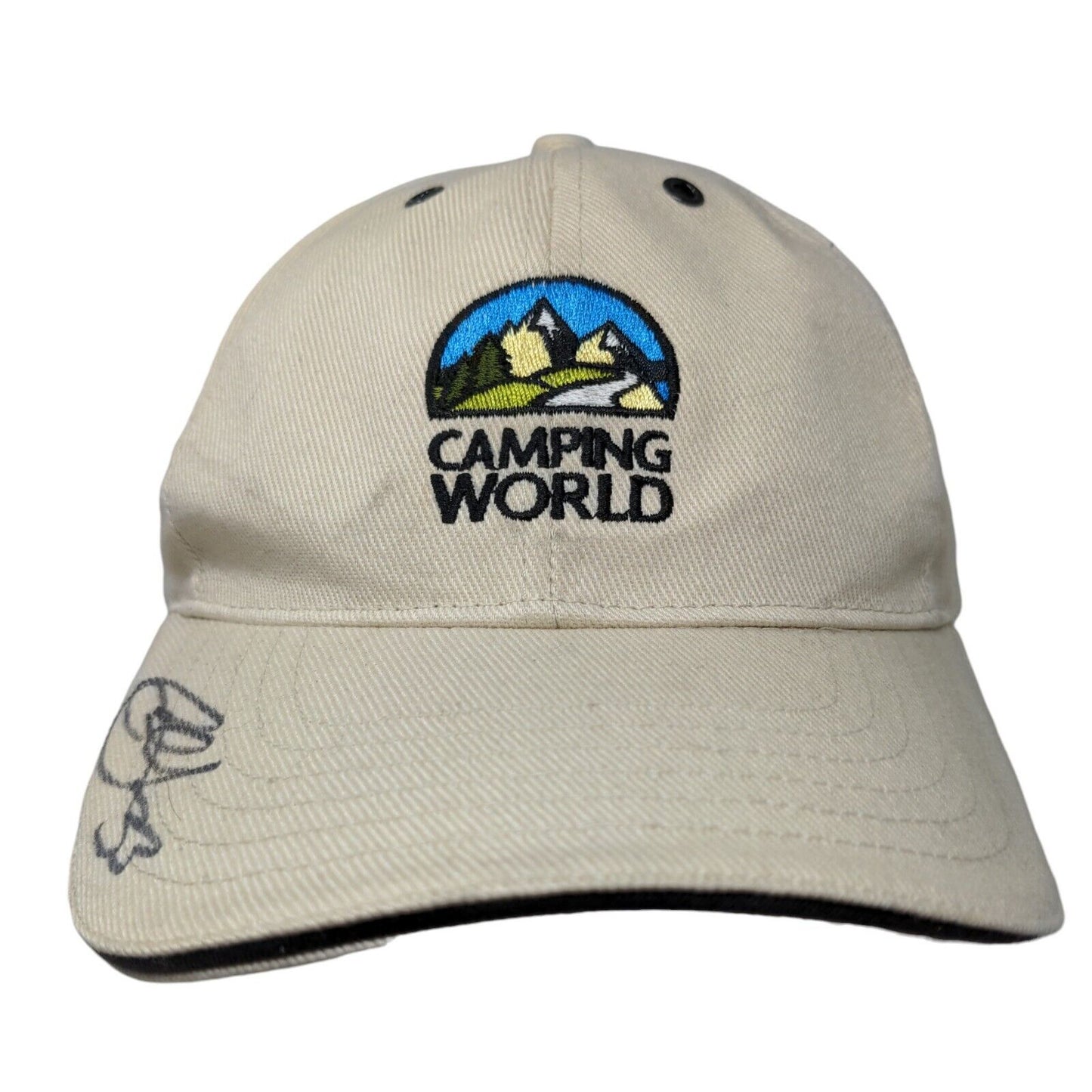 Camping World Men's Slideback Hat Tan Embroidered Logo 100% Cotton Adjustable