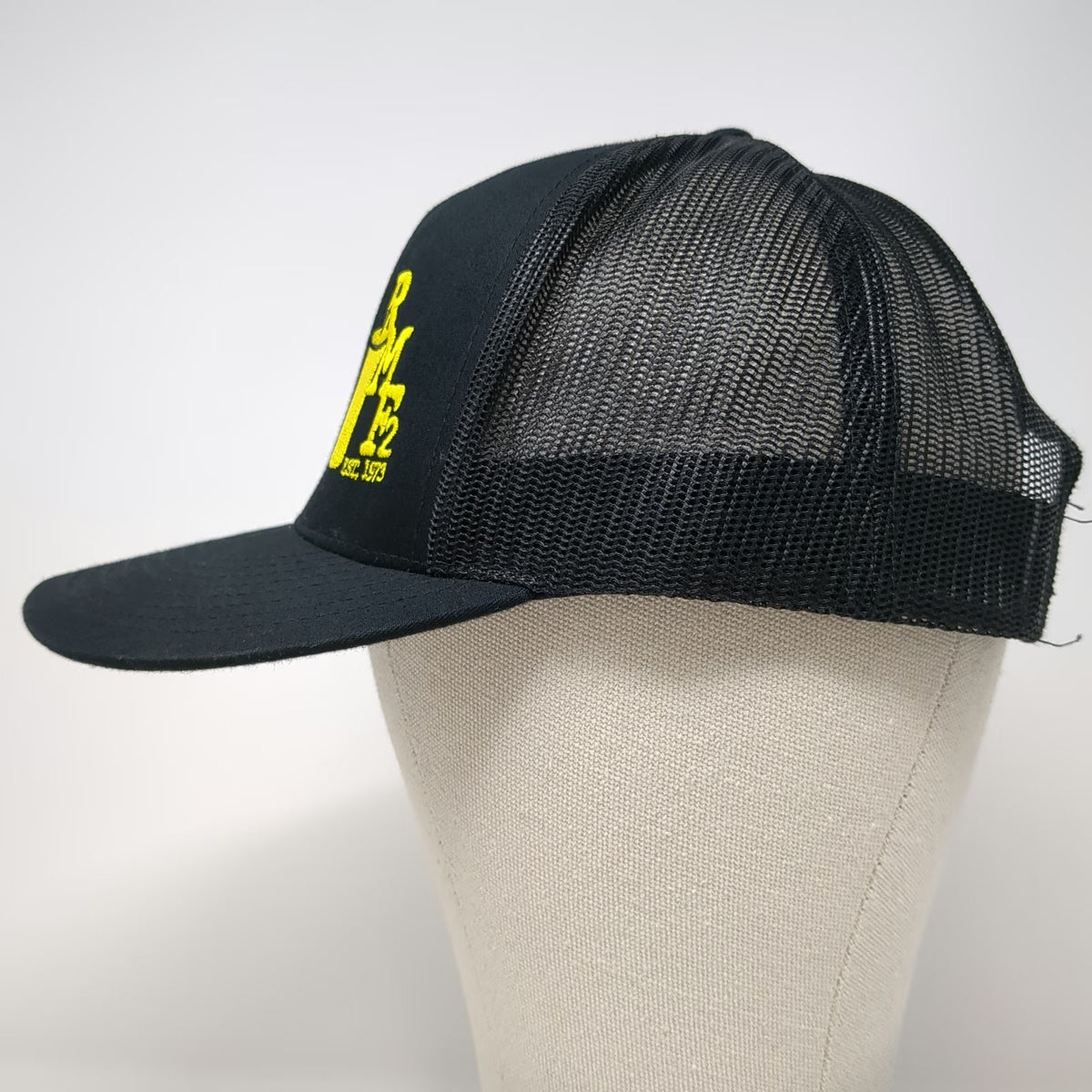 Yupoong Trucker Hat Black One Size Mesh Back Snapback Structured RM F2 EST 1973
