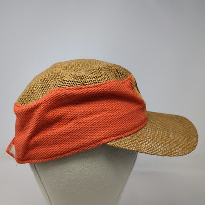 Army Cap Brown Orange One Size Straw Hat Hand Painted Graphics Boho Artisan