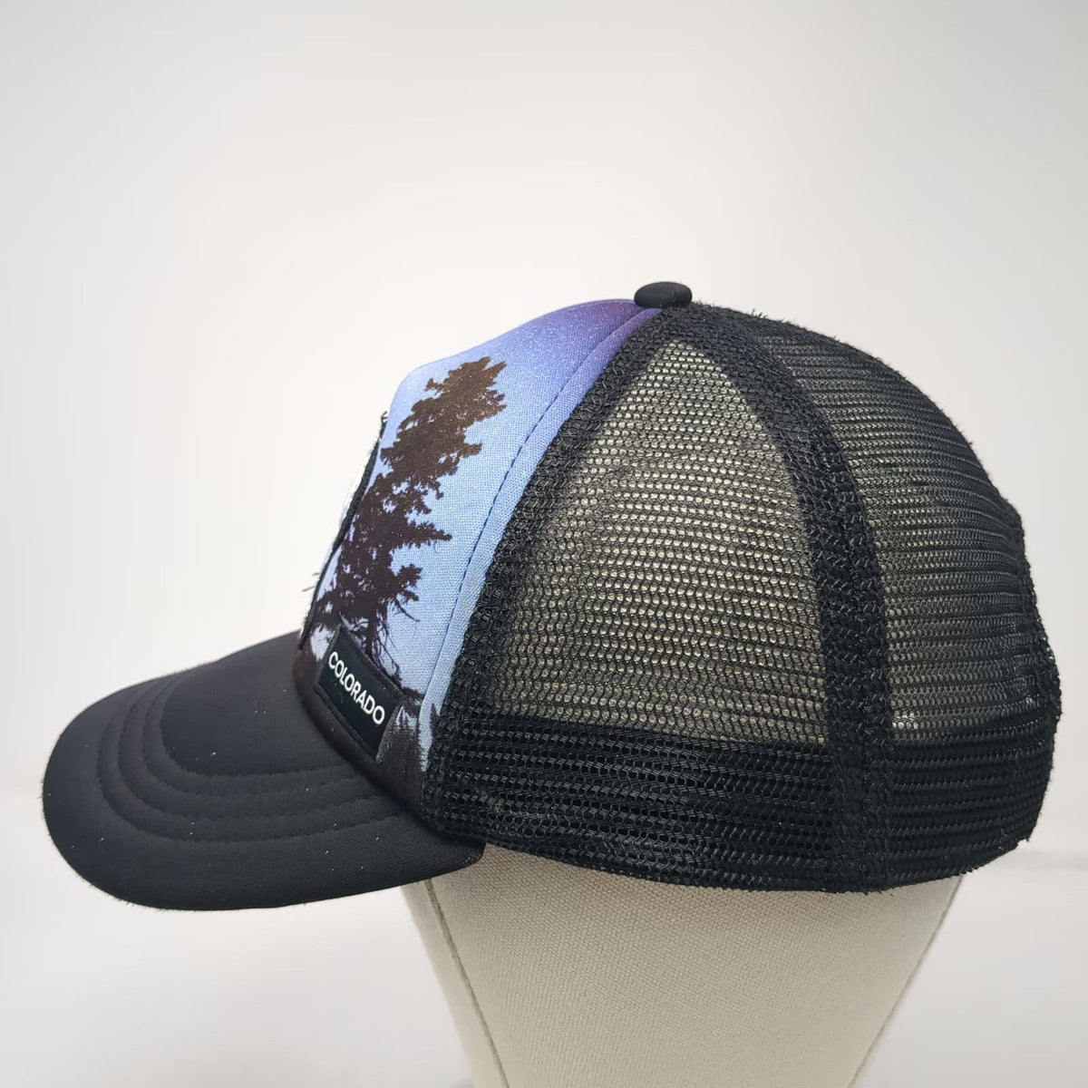 Hippy Trails Trucker Hat Black Blue One Size Bigfoot Sasquatch Colorado Mesh