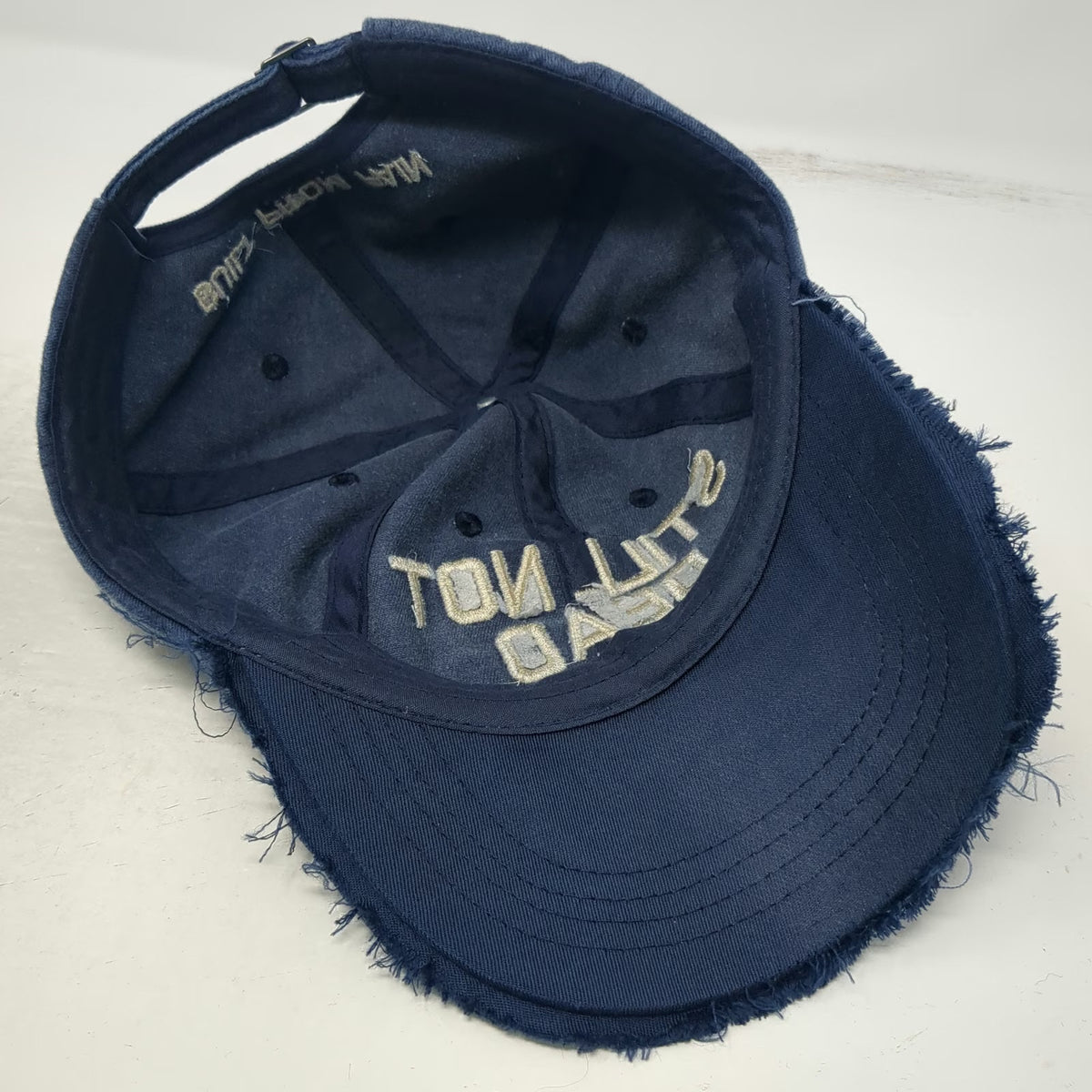 Baseball Cap Blue Beige OSFM Distressed Frayed Still Not Dead Hat Hard To Kill