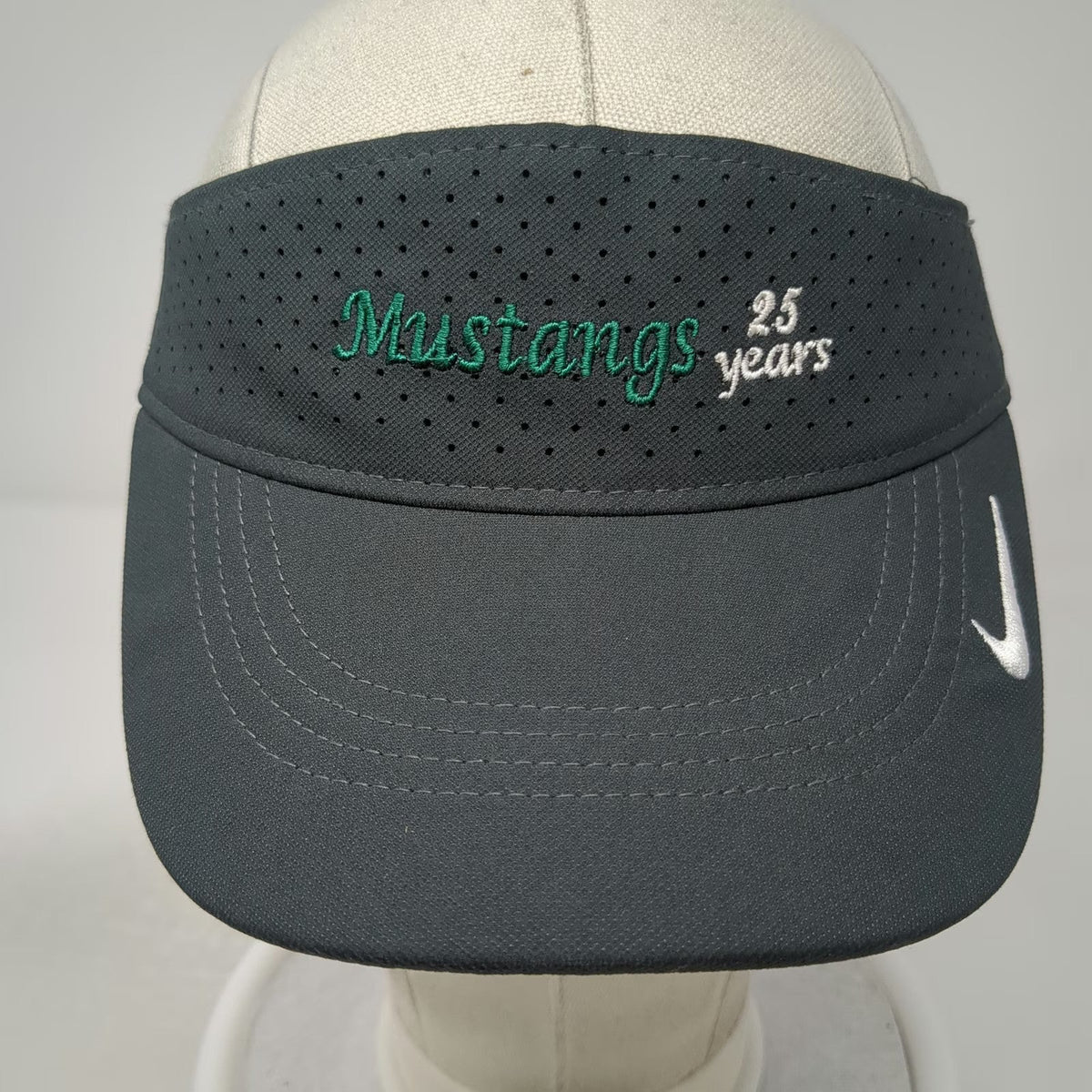 Nike Visor Gray One Size Dri-Fit Perforated Mustangs 25 Years Swoosh Golf Hat