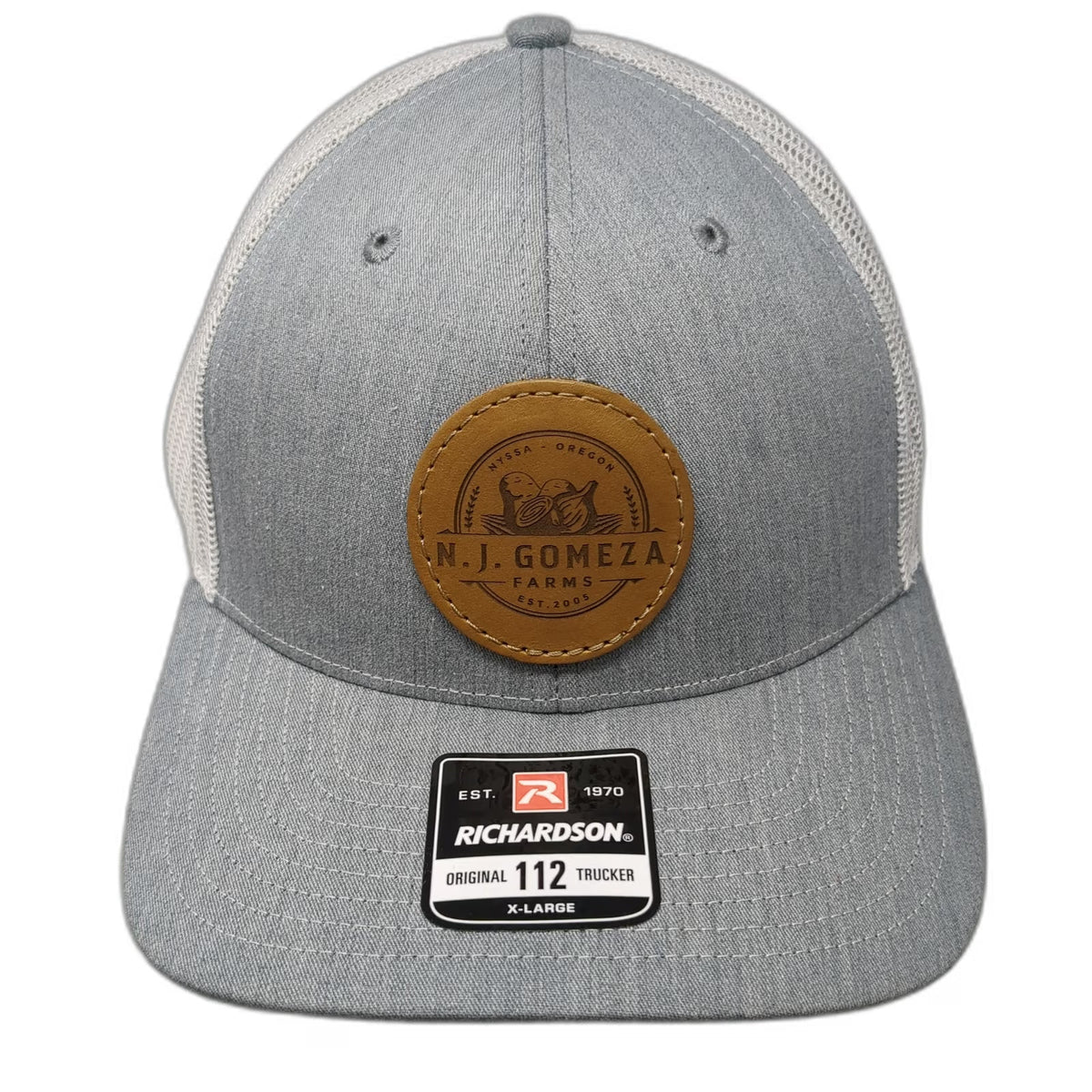 Richardson Trucker Hat Gray XL Mesh Snapback NJ Gomeza Farms Leather Patch
