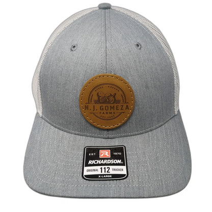 Richardson Trucker Hat Gray XL Mesh Snapback NJ Gomeza Farms Leather Patch