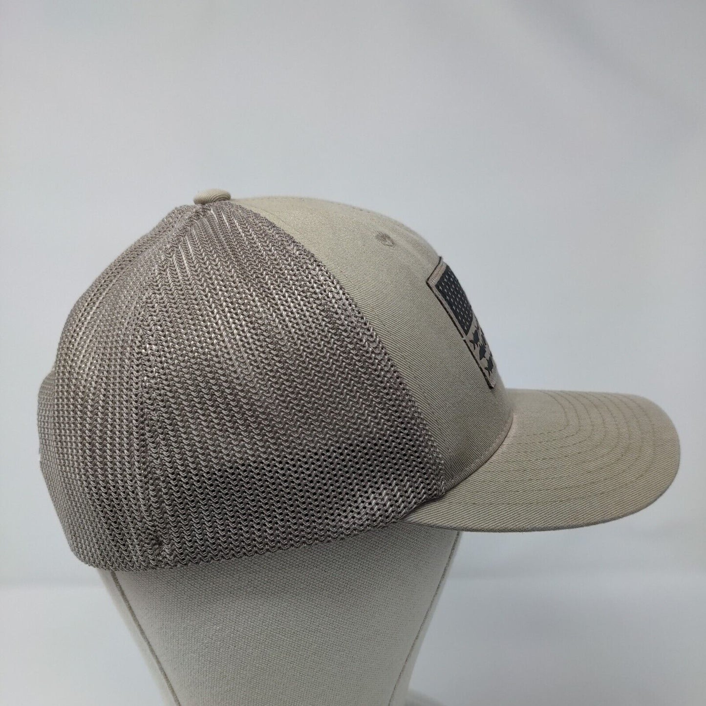 Columbia PFG Fish Flag Patch Fitted Trucker Hat Tan OSFA Flexfit