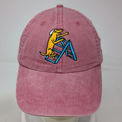 Adams Baseball Cap Red One Size Leather Strapback Adopt Dog Graphic Hat Rescue