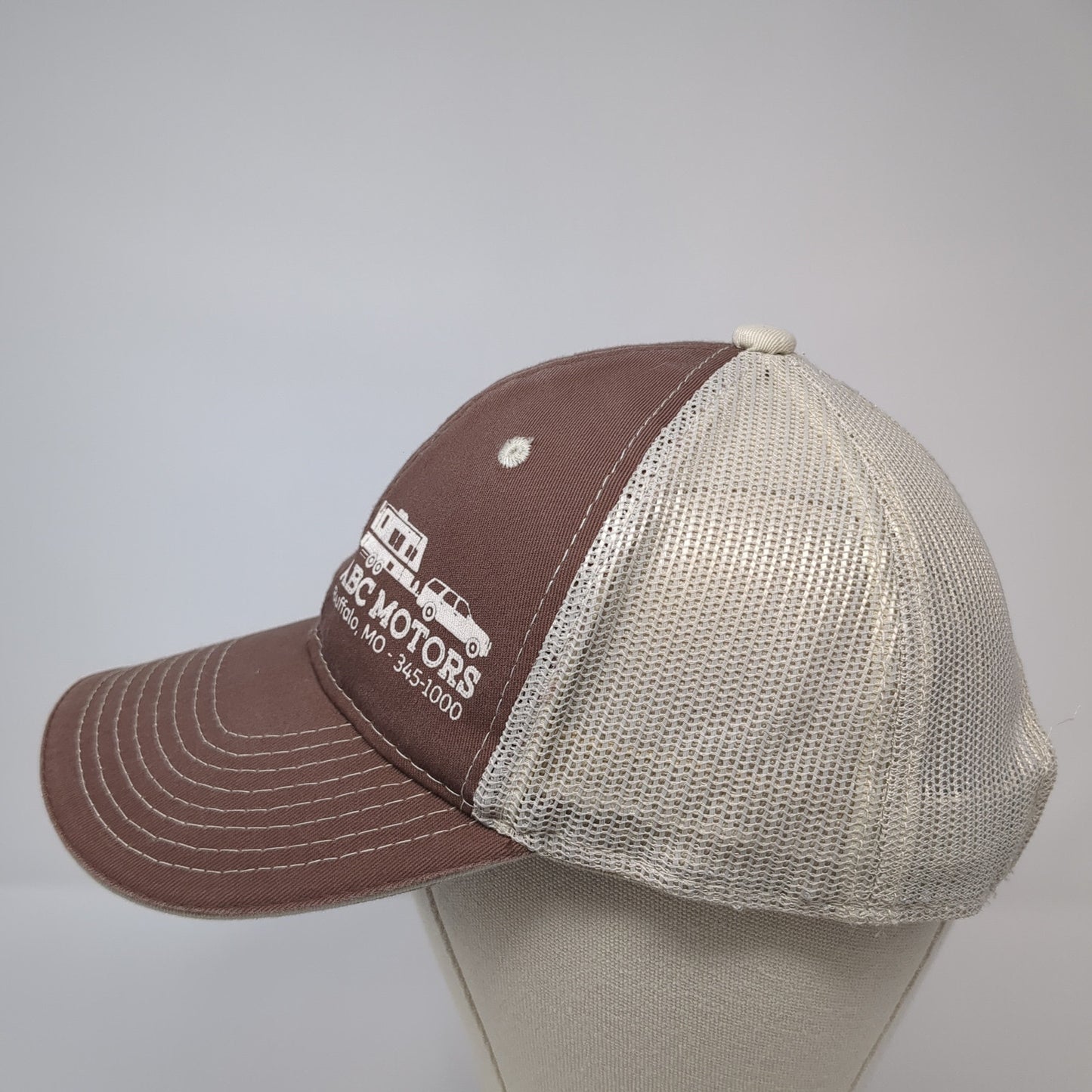 ABC Motors Strapback Trucker Hat Brown One Size Mesh Back Outdoor Cap