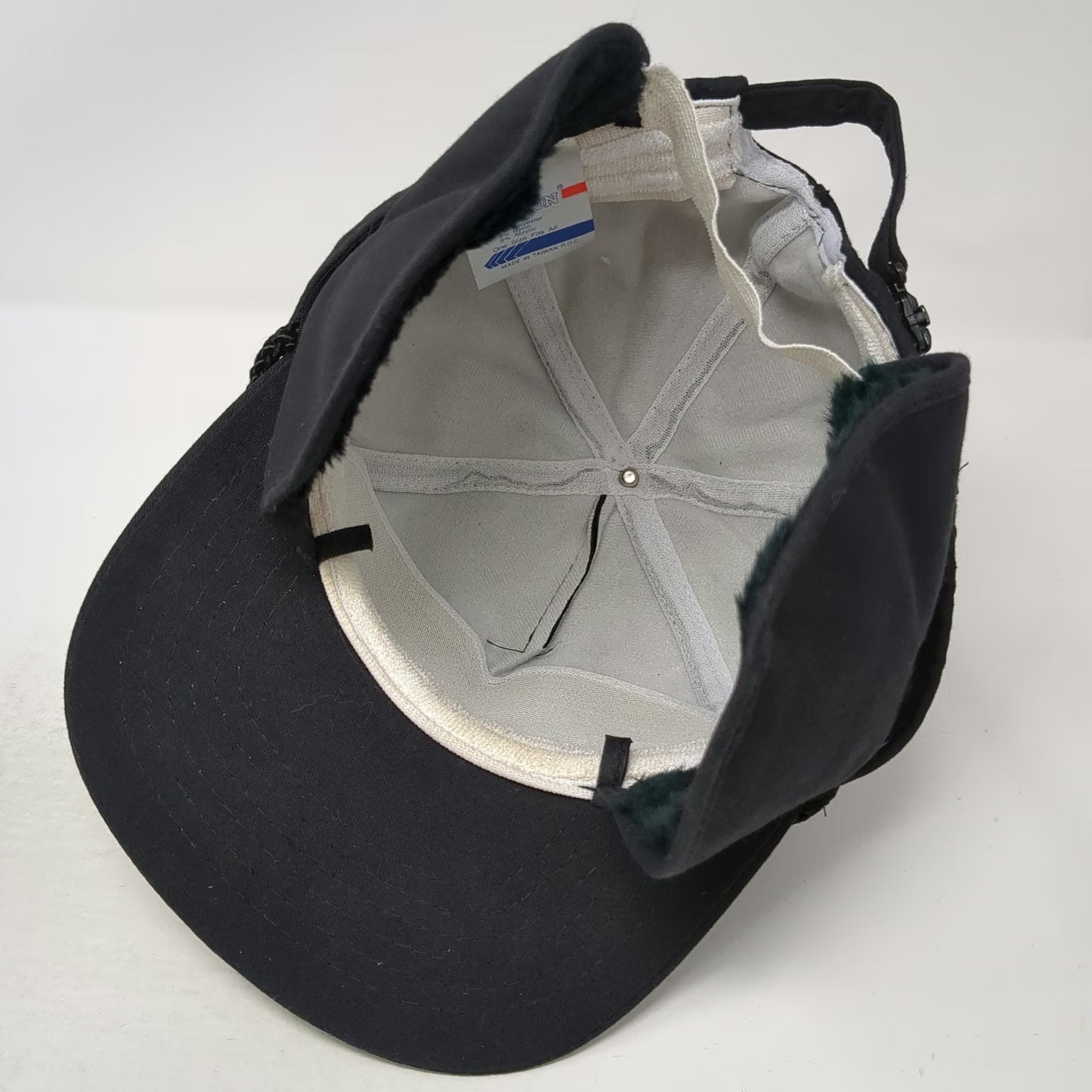 San Sun Trapper Hat Black Ear Flaps Rope H&H Contractors Idaho Vintage