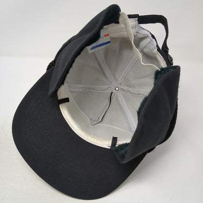 San Sun Trapper Hat Black Ear Flaps Rope H&H Contractors Idaho Vintage