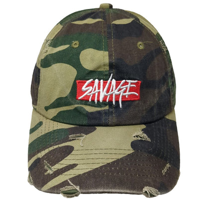 House of Commons Baseball Cap Green Camo One Size Distressed Savage Cotton Hat