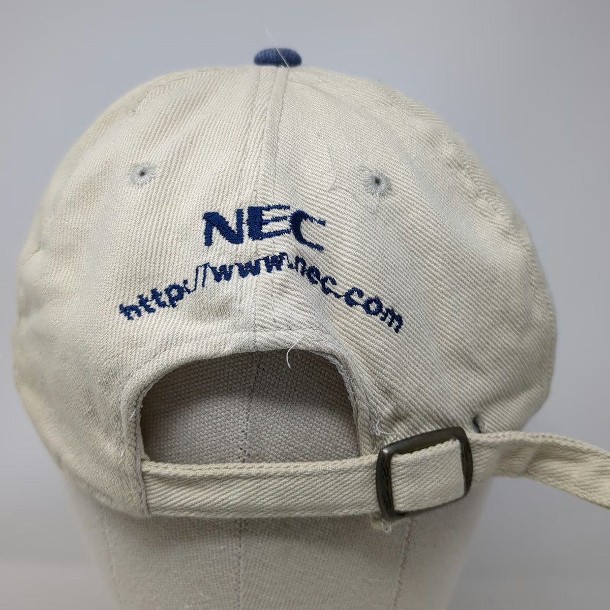 Mega NEC Just Imagine Hat Baseball Cap Beige Blue One Size Slideback Promo Logo
