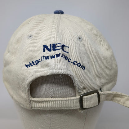 Mega NEC Just Imagine Hat Baseball Cap Beige Blue One Size Slideback Promo Logo