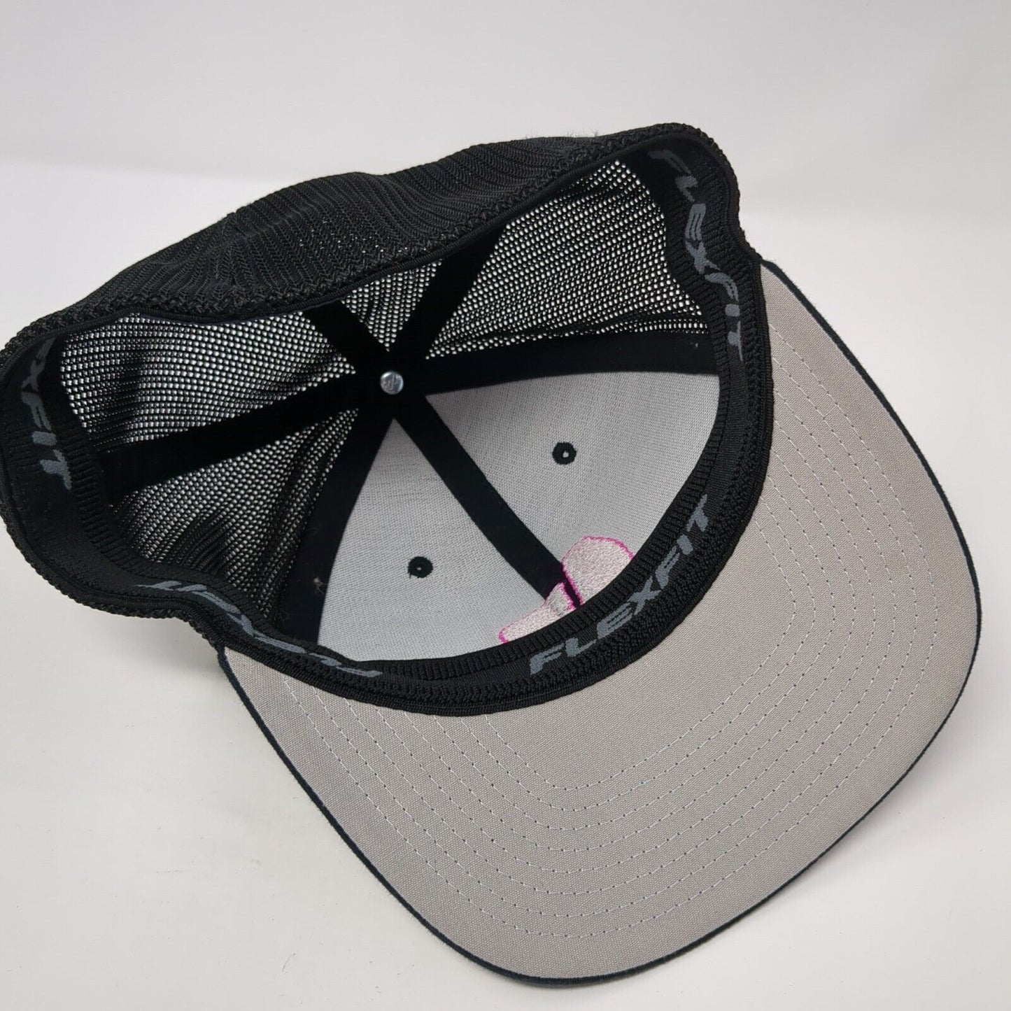 Yupoong Fitted Trucker Hat Black OS Embroidered Flexfit Mesh Back 6 Panel