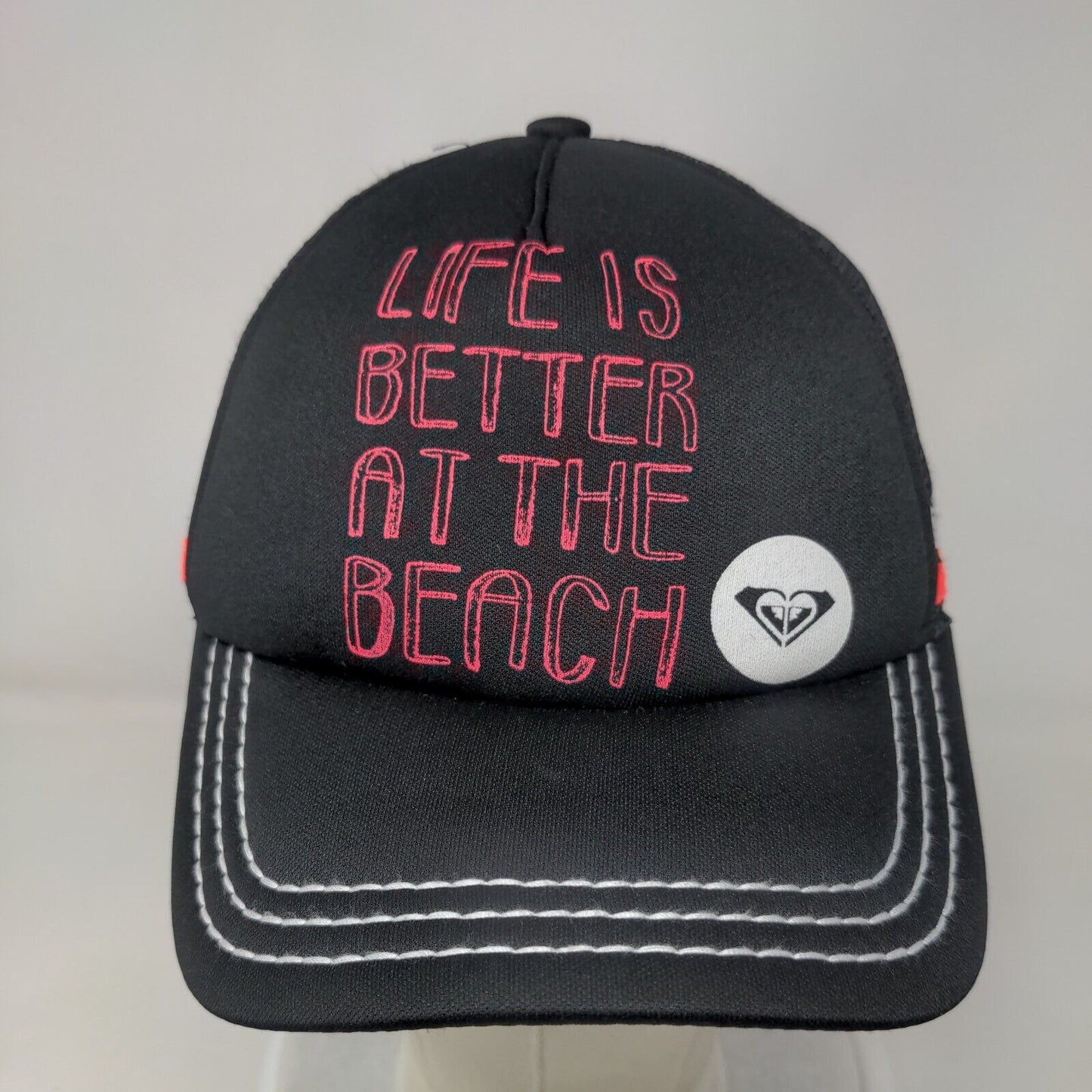 Life is Better at The Beach Snapback Trucker Hat Black One Size Mesh Back ROXY