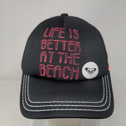 Life is Better at The Beach Snapback Trucker Hat Black One Size Mesh Back ROXY