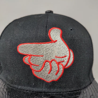New League Men's Snapback Hat Black OSFA Embroidered Finger Guns Logo