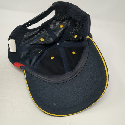 McDonald's Snapback Hat Blue One Size Mesh Textured Yellow Eyelets Brim Piping