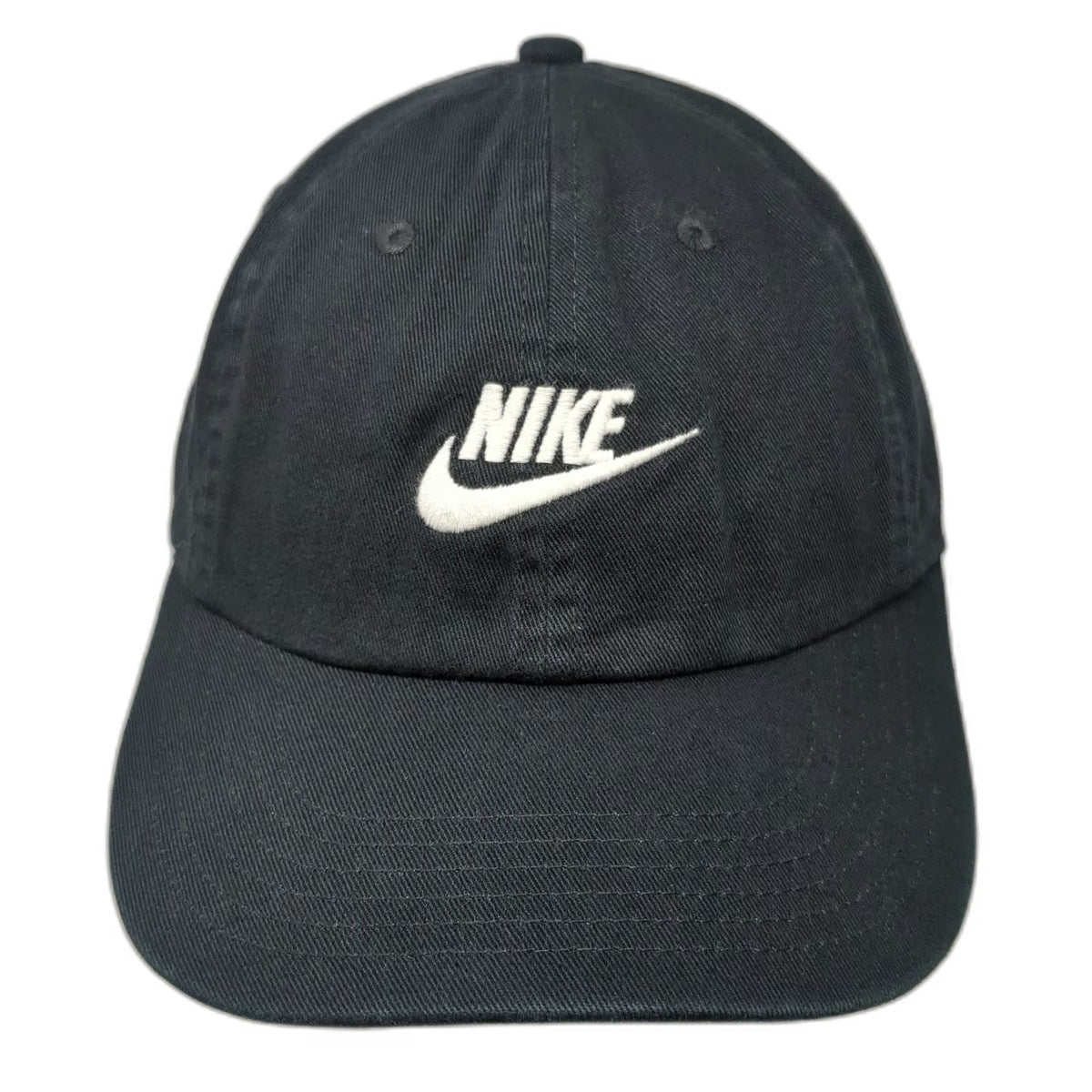 Nike Baseball Cap Black White One Size Swoosh Logo Cotton Hat Slideback Buckle
