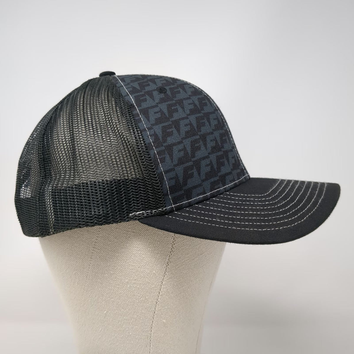 Farwest Baseball Cap Black One Size Snapback Mesh Hat Logo Pattern Patch Stitch