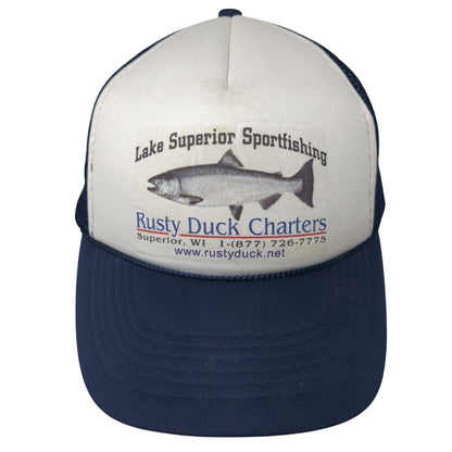 Rusty Duck Charters Snapback Rope Trucker Hat Blue One Size Mesh Back