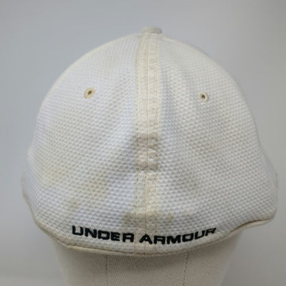 Under Armour Baseball Cap White L Embroidered Logo Stretch Fit Blitzing Hat