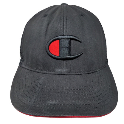 Champion Snapback Trucker Hat Black OSFM Embroidered Mesh Back 6 Panel