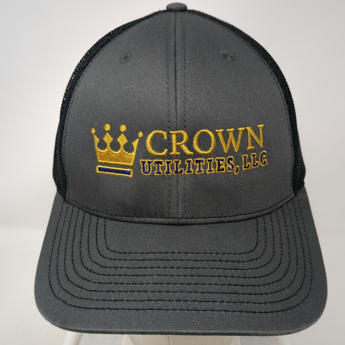 Richardson Trucker Hat Gray One Size Crown Utilities LLC Logo Snapback Mesh Back