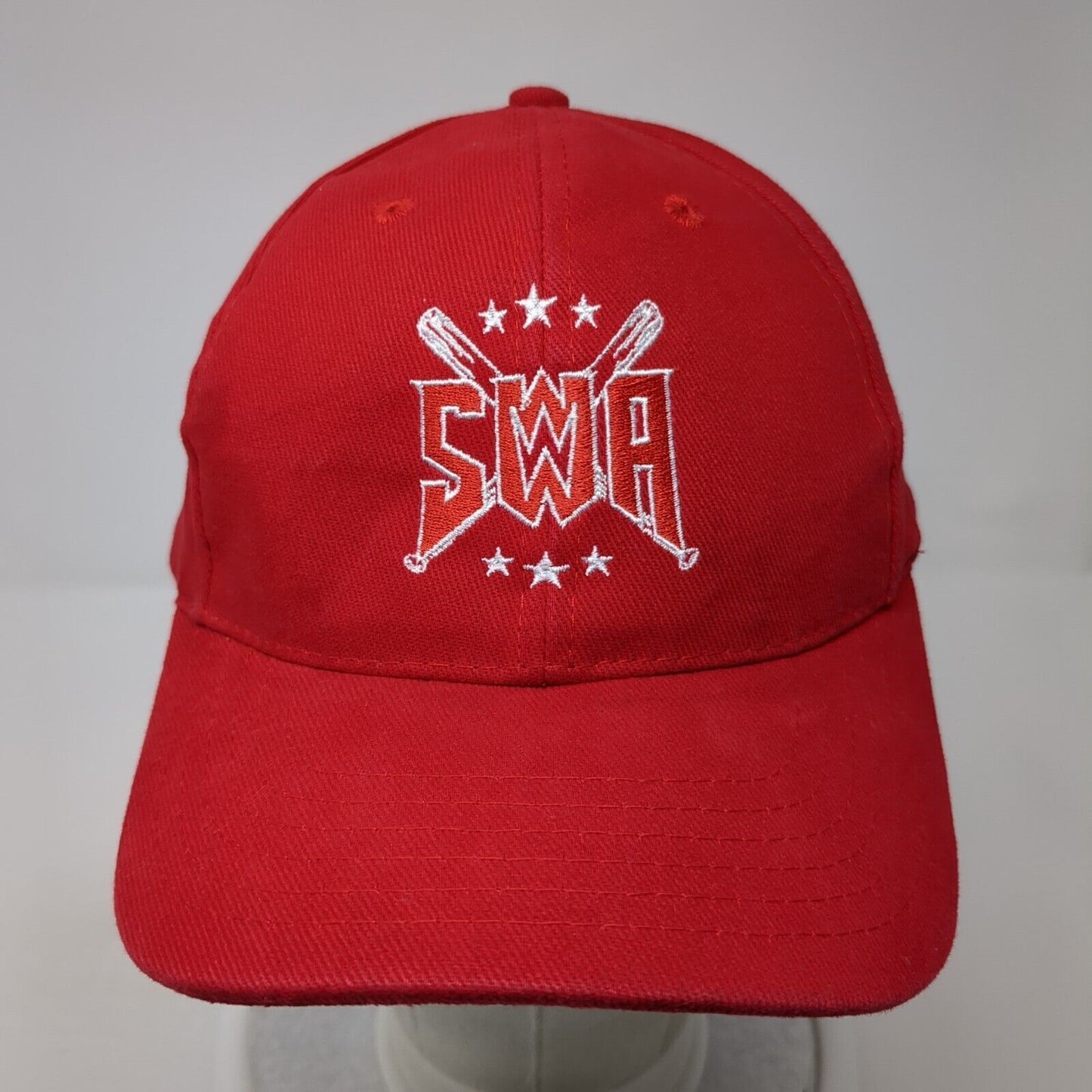 SWA Strapback Hat Red One Size Adjustable Embroidered Outdoor 6 Panel