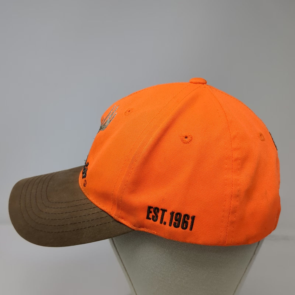 Cabela's Snapback Orange One Size Hat Deer Buck Embroidery EST 1961 Brown Brim