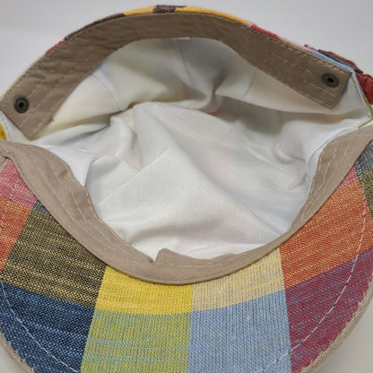 Newsboy Cap Yellow Multicolor Patchwork One Size Slideback Hat Plaid Checkered
