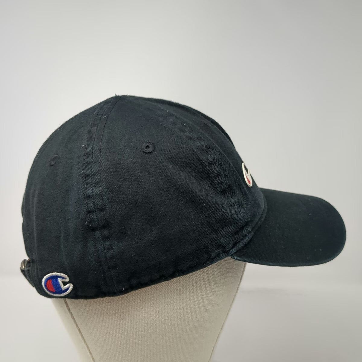 Champion 5 Panel Black One Size Slideback Logo Script Embroidery Adjustable Hat