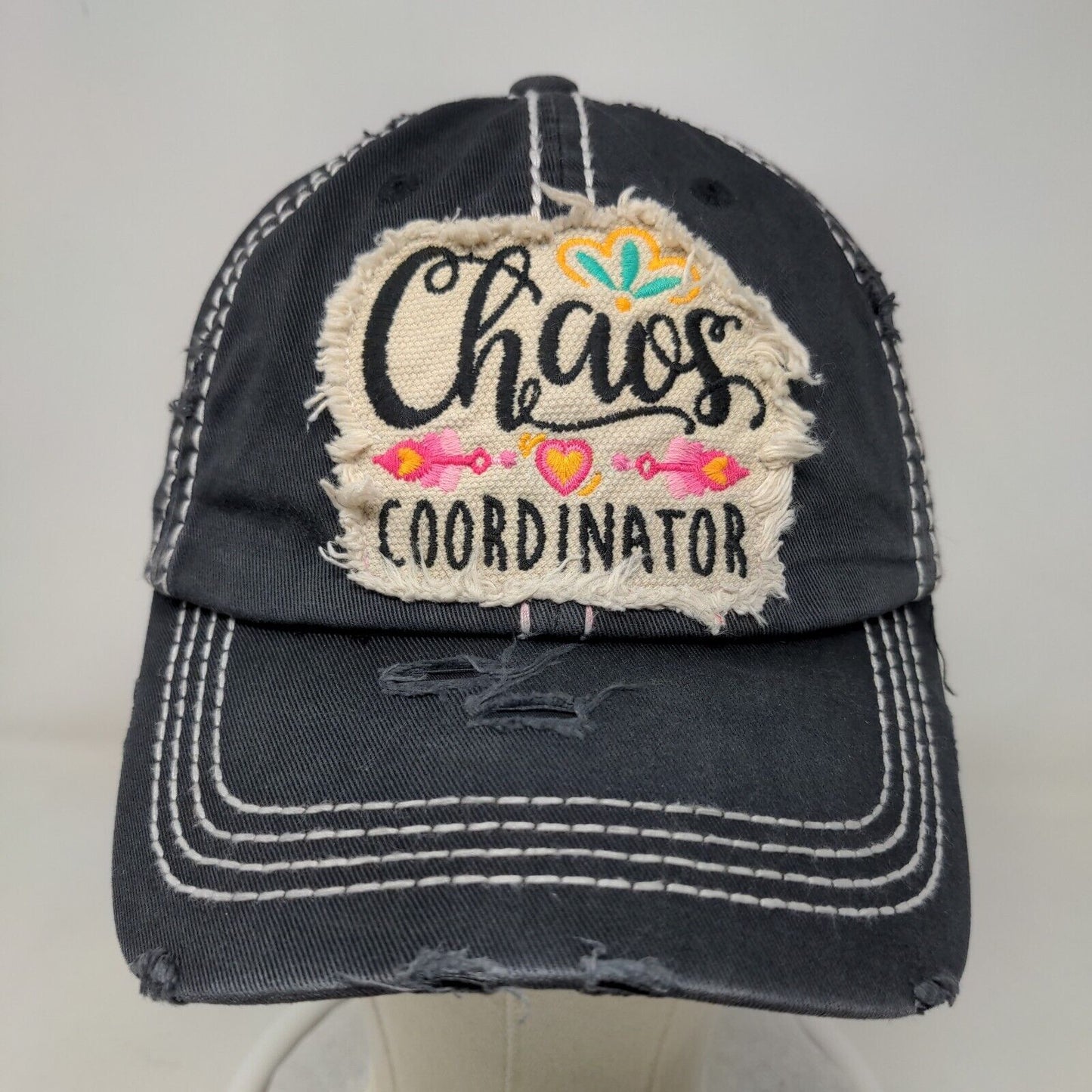 Chaos Coordinator Strapback Hat Gray One Size Embroidered Distressed