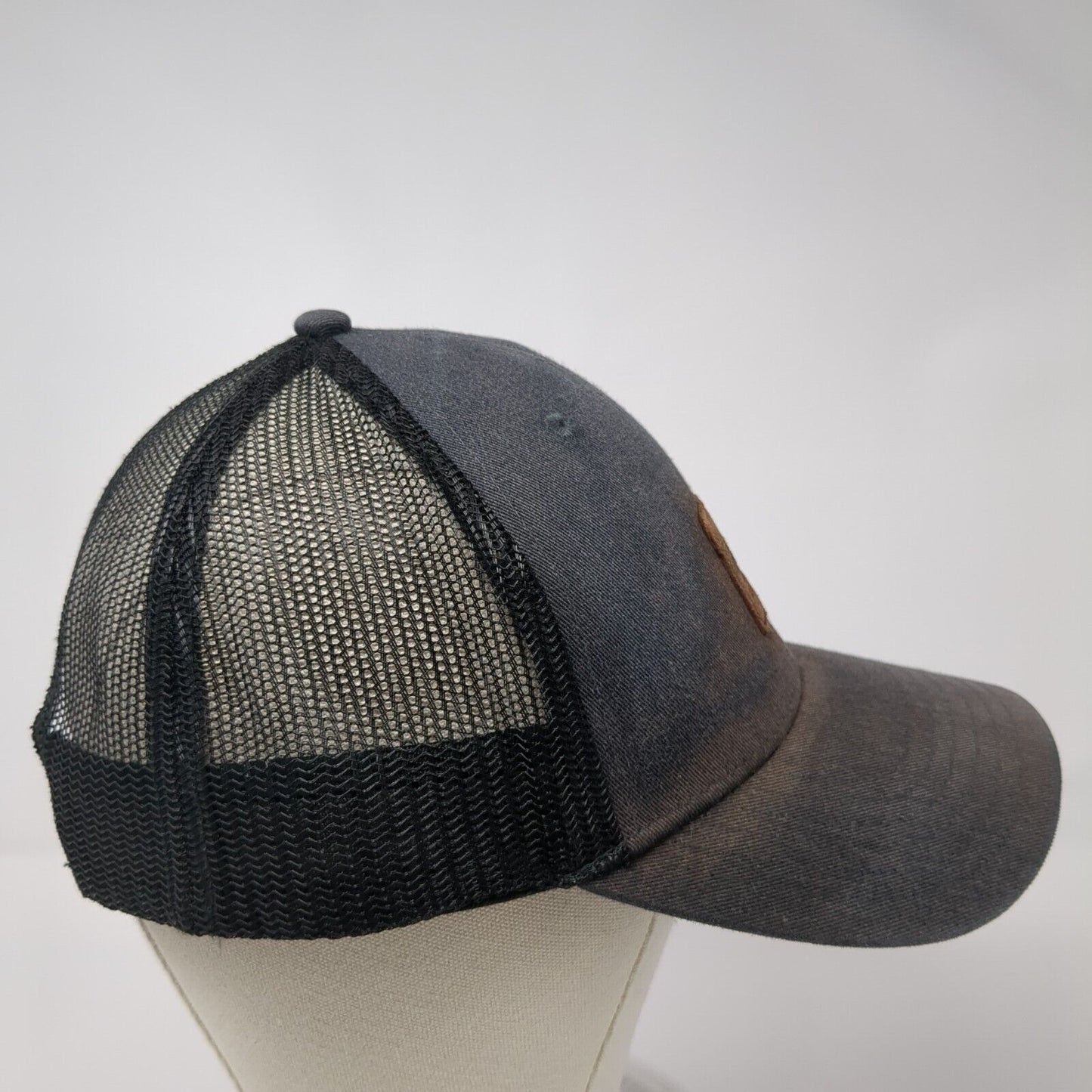 Quicksilver Leather Patch Logo Trucker Hat Gray One Size Mesh Back