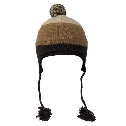 Unbranded Beanie Hat Brown One Size Ear Flap Blank Braided Pom Pom Winter