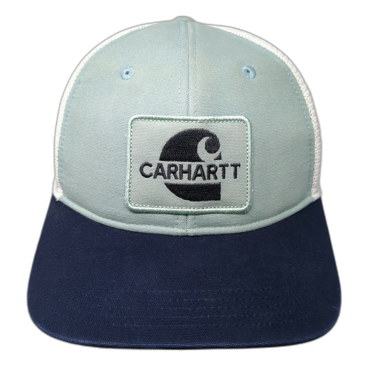 Carhartt Trucker Hat Green Blue One Size Mesh Snapback Logo Patch Workwear Cap