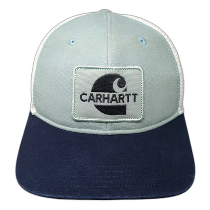 Carhartt Trucker Hat Green Blue One Size Mesh Snapback Logo Patch Workwear Cap