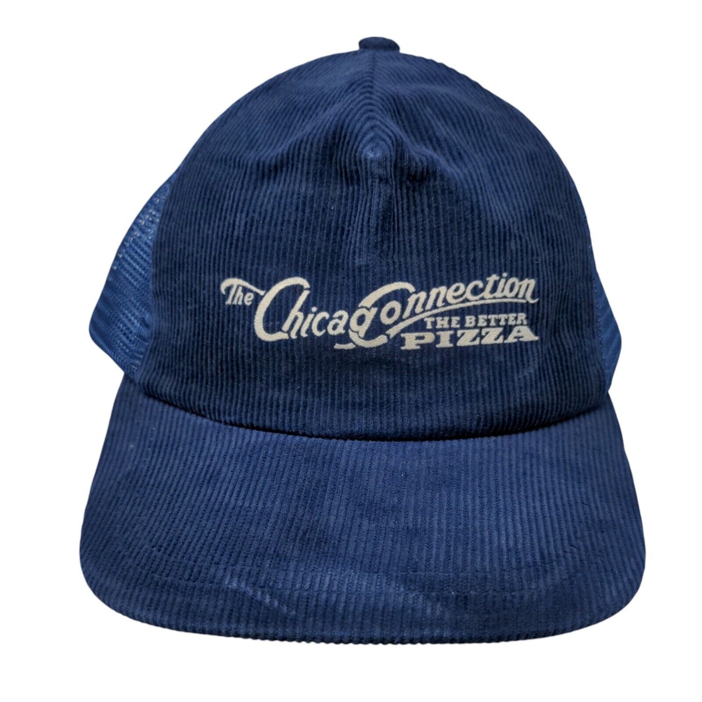The Chicago Connection The Better Pizza Trucker Hat Blue OSFA Corduroy Mesh Back