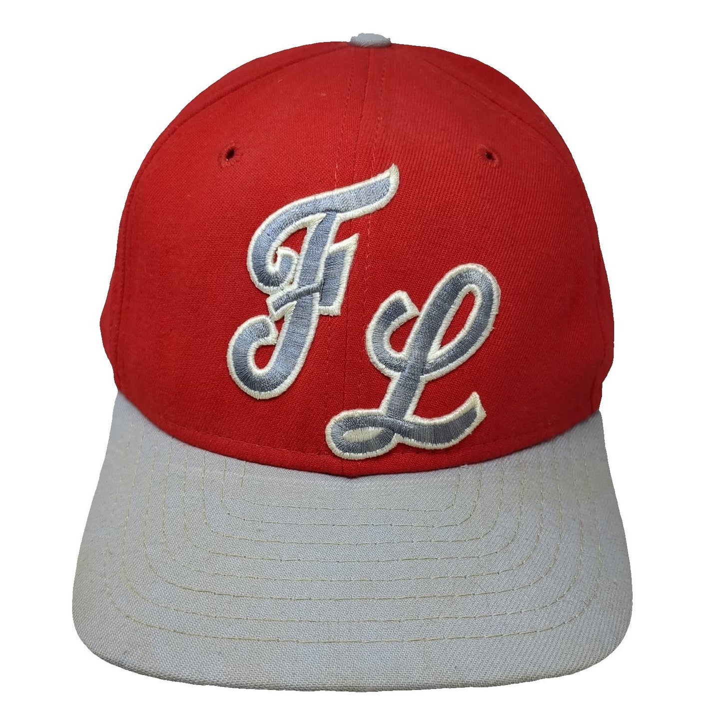 New Era Snapback Red Hat Size L Script FL Embroidered Two Tone Gray Flat Bill