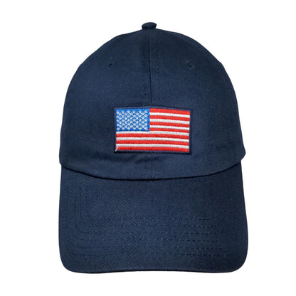 American Flag Strapback Hat Blue One Size Adjustable Embroidered Patriotic