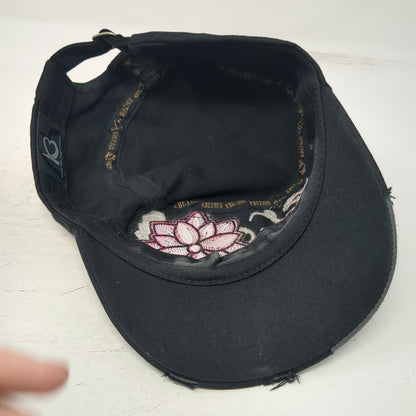 KBETHOS Black Army Cap OSFM Floral Butterfly Rhinestone Distressed Hat Slideback