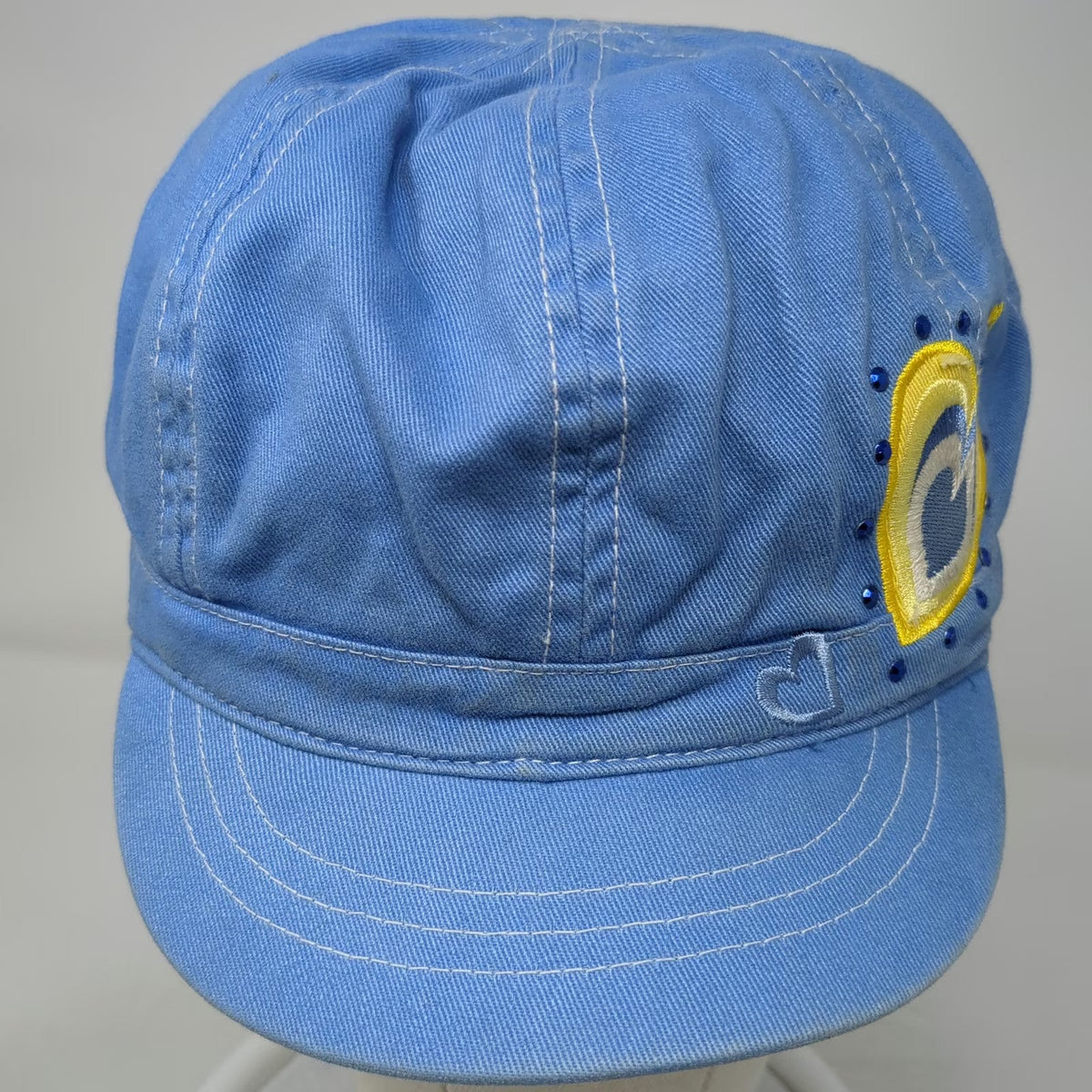 The Children's Place Blue Army Cap One Size Embroidered Hearts Rhinestones Hat