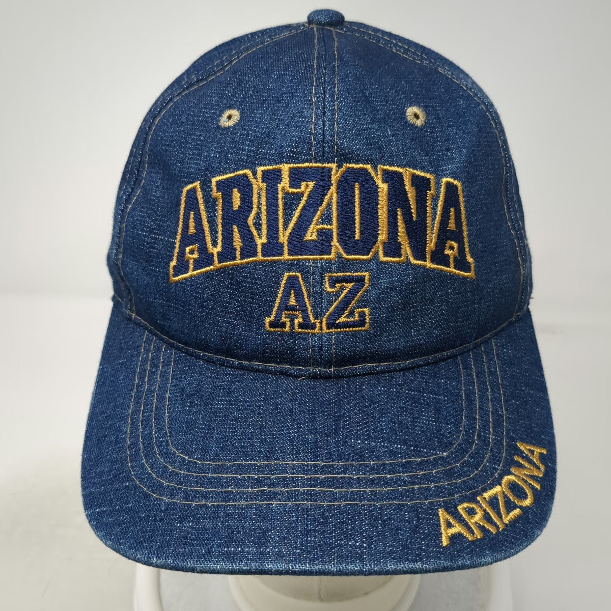 Arizona AZ Blue Gold Denim Baseball Cap Hat One Size Adjustable Embroidery