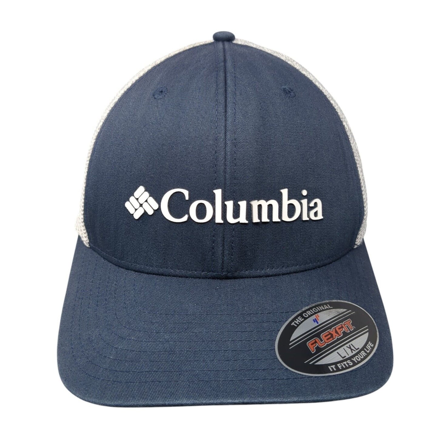 Columbia Unisex Fitted Trucker Hat Blue Size L/XL Lightweight Mesh Back 6 Panel
